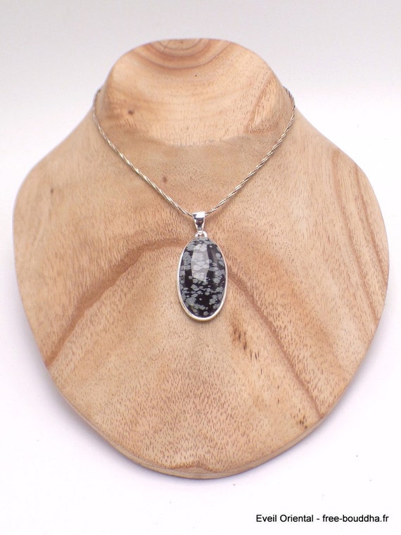 FLAKED OBSIDIAN Pendant, Oval Shape, 925 Silver, AW9.3 - Etsy