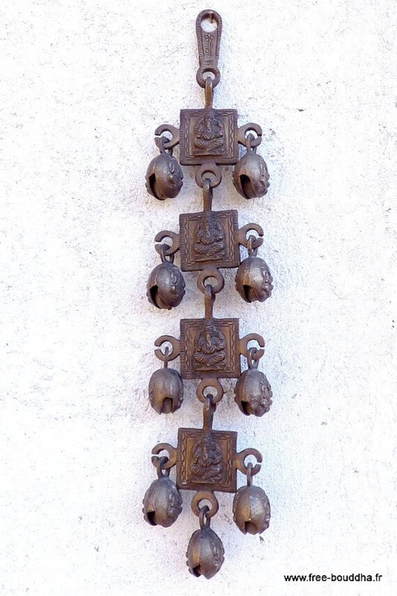 Rare Cloches Tibétaines Ganesh en Bronze, Carillon Mobile Cloche Entrée, Rct1
