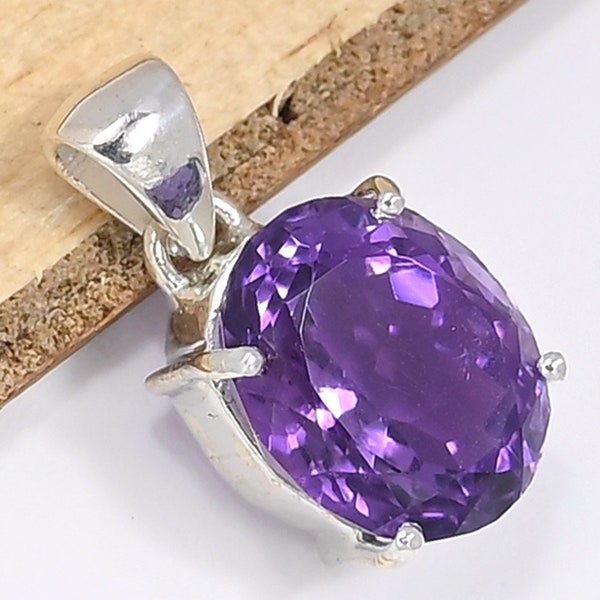 PENDENTIF AMETHYSTE FACETTEE Diamant forme ovale argent 925 CWA3.3