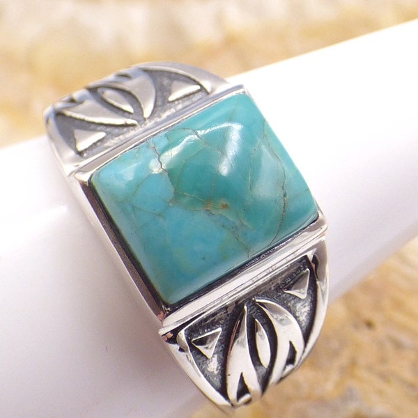 BAGUE HOMME Turquoise Mohave stabilisée argent 925, motif celtique, PU40