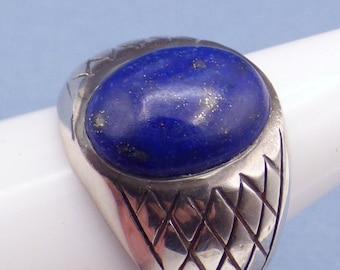 BAGUE chevalière HOMME LAPIS lazuli argent 925, bijoux homme, bijou pierre naturelle chakra gorge argent KB21
