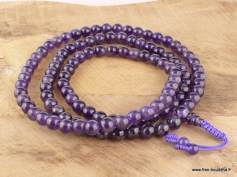 Mala 108 Perles Améthyste Haute Qualité Bouddhiste Collier Prieres Chapelet Prosternation Bm40