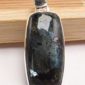 LARVIKITE jewel black MOONSTONE oval pendant silver 925, YM12.2 image 6