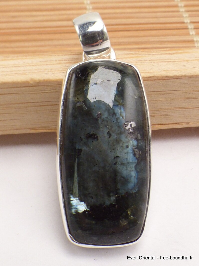 LARVIKITE jewel black MOONSTONE oval pendant silver 925, YM12.2 image 6