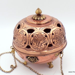 Large Tibetan Incense Burner for Resin and Copper Cones with Chain, Incense Burner, Incense Holder, Buddhist Ritual Incense 4059.1