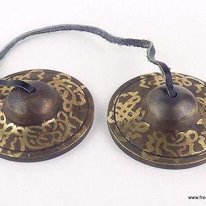 Tibetan Tingshas Auspicious Signs Hand Painted Buddhist Cymbals 6.5cm, ttd2