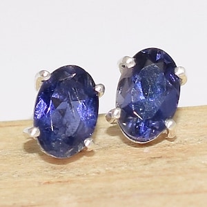 IOLITE cordierite faceted drop stud earrings in 925 silver, CWA39