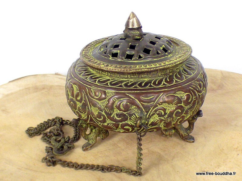 Encensoir Tibétain Porte-Encens Patine Antique Grand Modèle, Betsp4
