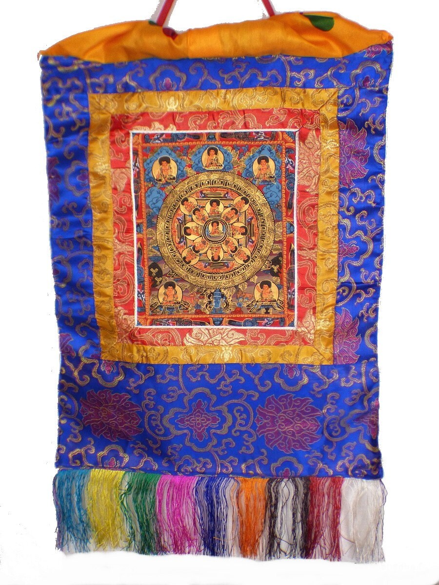 Tangka Tibétaine Roue Du Dharma 5 Bouddhas, Tenrv2