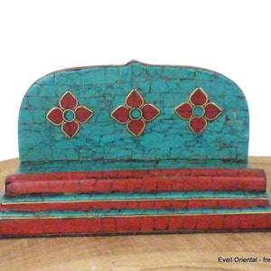 ARTISANAT TIBETAIN PORTE mobile fait main bois et pierres, PMN1