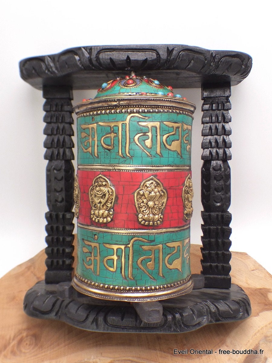 Gros Moulin A Prieres Tibetain Bouddhiste Mural 25 cm, Meditation Zen Bouddha Temple Rituel Tgmp1