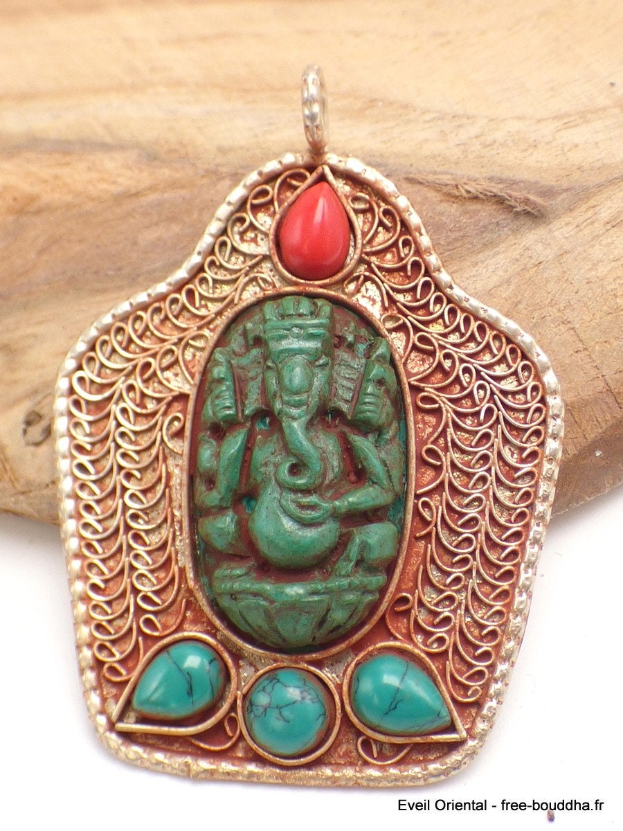 Pendentif Tibetain Ganesh Bijou Hindouiste Nepal Inde Bouddhisme Fc9