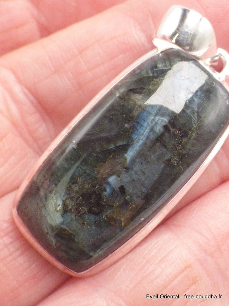 LARVIKITE jewel black MOONSTONE oval pendant silver 925, YM12.2 image 4