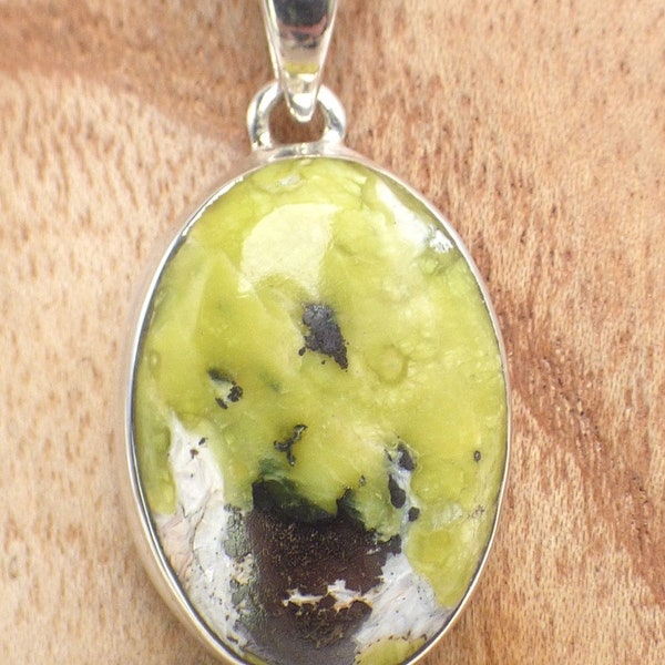 Pendentif LEZARDITE SERPENTINE pendentif pierre naturelle ovale argent 925, YM19