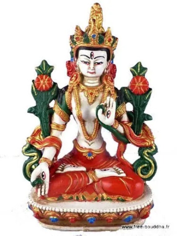Statue Tibetaine Tara Blanche Peinte à La Main 22 cm, Statb