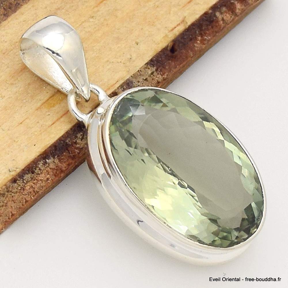 GREEN AMETHYST PENDANT Faceted Prasiolite Bezel Set Faceted Green