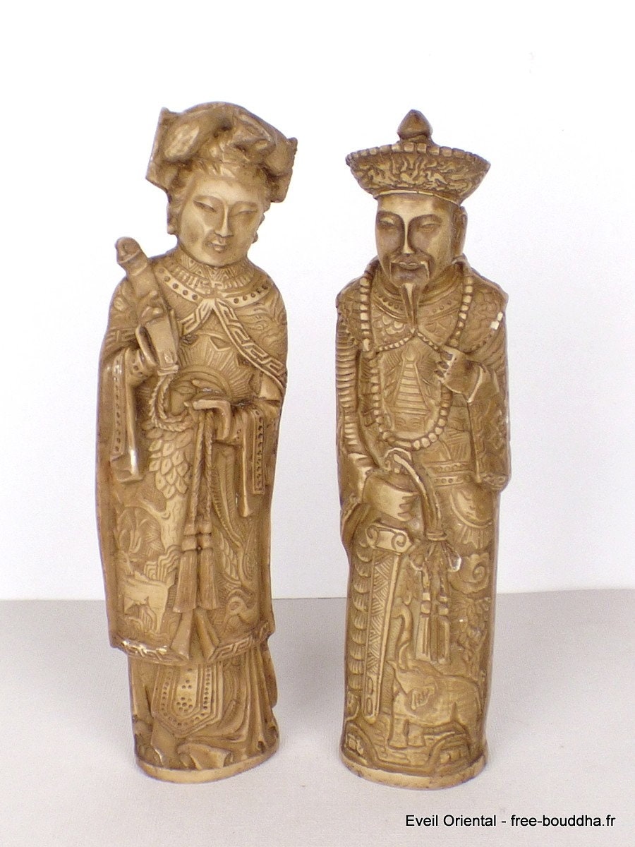 Statuettes Couple Sage en Résine Artisanale, Statuette Taoïste, Stao1