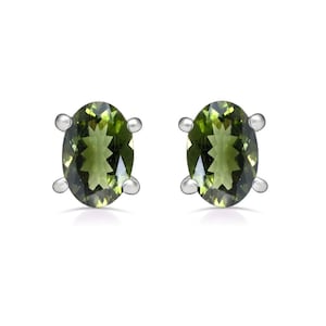 MOLDAVITE stud earrings grade AAA silver 925, BK110.2