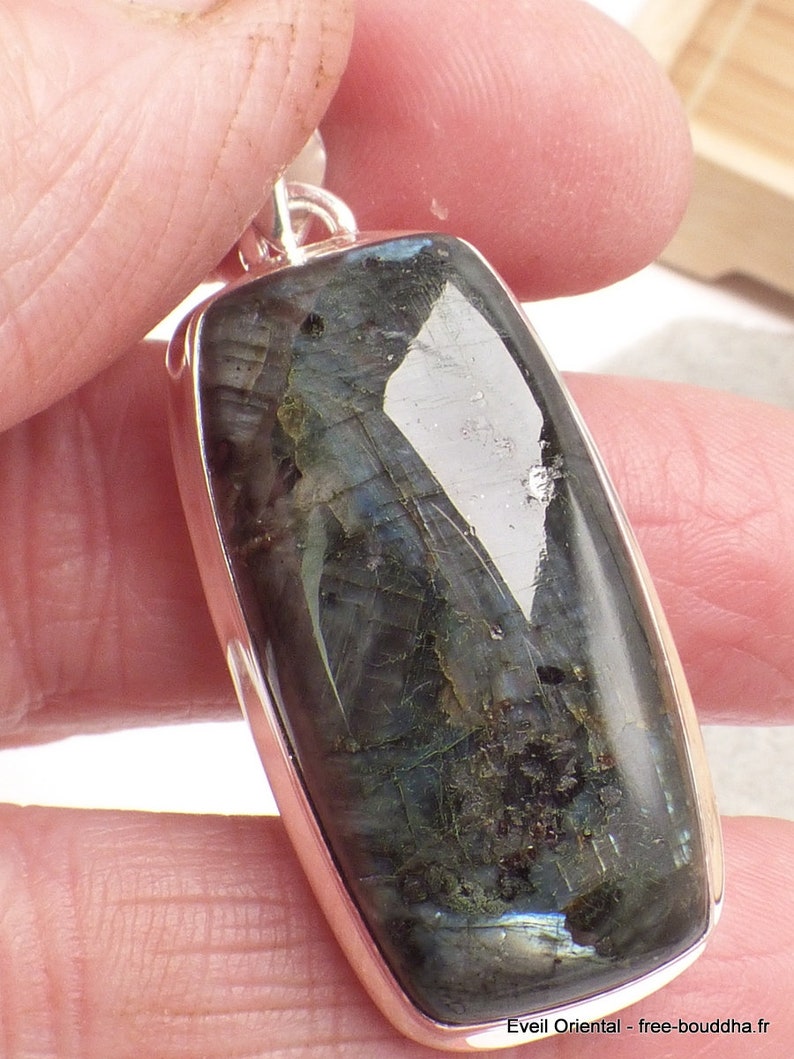 LARVIKITE jewel black MOONSTONE oval pendant silver 925, YM12.2 image 3