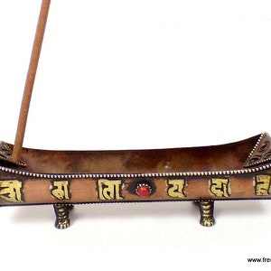 Tibetan incense holder decorated with chenrezi metal brass, betp11