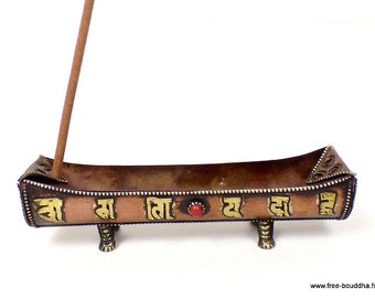 Tibetan incense holder decorated with chenrezi metal brass, betp11