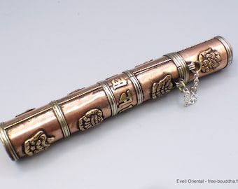 Tibetan BUDDHIST INCENSE HOLDER square cylindrical copper brass, PEC1