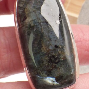 LARVIKITE jewel black MOONSTONE oval pendant silver 925, YM12.2 image 5