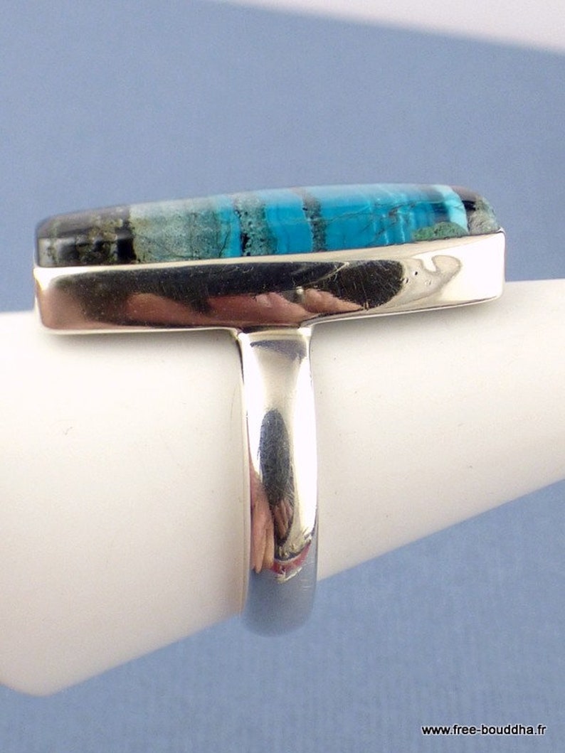 Andes opal TUV62.1 Blue Opal Ring of PEROU cabochon T 60