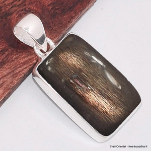 Black SUNSTONE rectangular 925 silver pendant, BK63.5