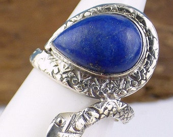 Bague Serpent en Lapis Lazuli argent 925, t 52, RV62