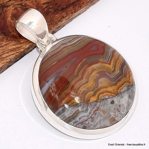 AGATE LAGUNA PENDENTIF rond argent 925, BK32