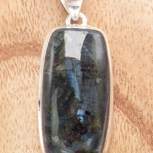 LARVIKITE jewel black MOONSTONE oval pendant silver 925, YM12.2 image 1
