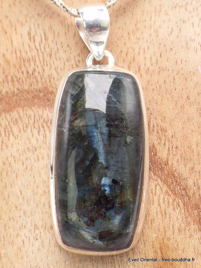 LARVIKITE jewel black MOONSTONE oval pendant silver 925, YM12.2 image 1