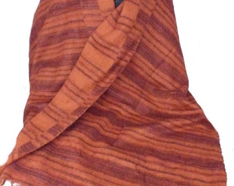 GRAND CHALE NEPALAIS laine de yak ocre bordeau x 200 cm , chale laine de yak, GCN7