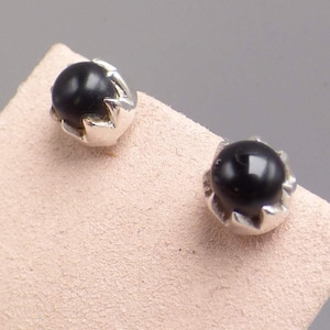 Black ONYX flower-shaped 925 silver stud earrings, AW100.2