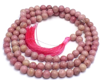 TIBETAN MALA Meditation NECKLACE in Rhodochrosite, 108 beads, MADP34