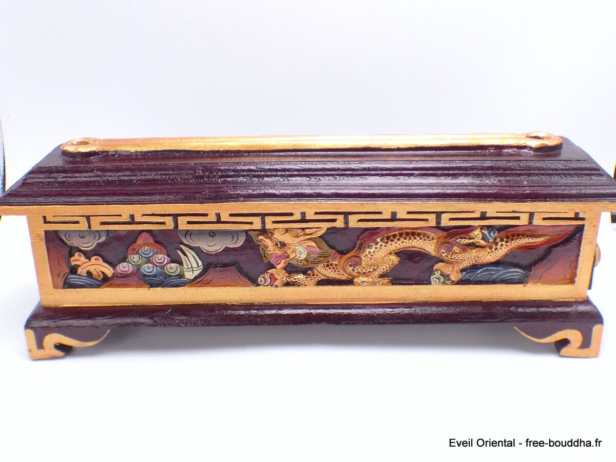 Bruleur d'encens Bouddhiste Fait Main en Bois Dragons, Made in Nepal, Pebd1