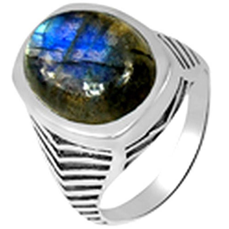 BAGUE HOMME LABRADORITE chevaliere labradorite, bijou pierre naturelle protection argent KB29 / BEE51 image 3