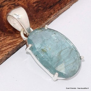 Asymmetrischer facettierter Wassercyanit Anhänger Naturstein 925 Silber, BK73.2