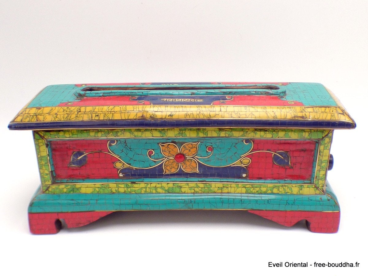 Exceptionnel Bruleur d'encens Tibétain Serti de Pierres Naturelles, Made in Nepal, Bepn4