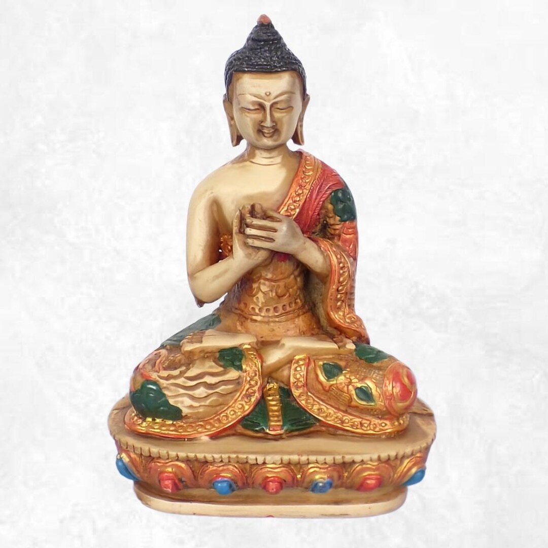 ビルマ期・釈迦修行期「悟り・仏陀瞑想姿」ビルマ様式・生前釈迦・悟り開眼・彩色木彫 釈迦牟尼仏の銅像 | 仏教瞑想像 | 悟りと平和の像 | 神聖な祭壇