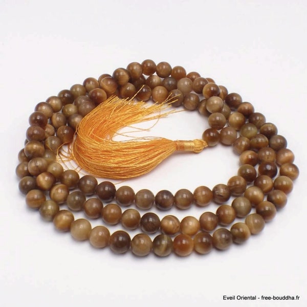 MALA BOUDDHISTE MEDITATION collier oeil de chat, 108 perles, MADP35