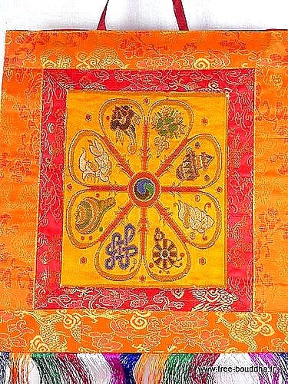 Tenture Tibetaine Bouddhiste 8 Signes Auspicieux Tangka Bouddhisme Méditation Décoration Tibetaine R