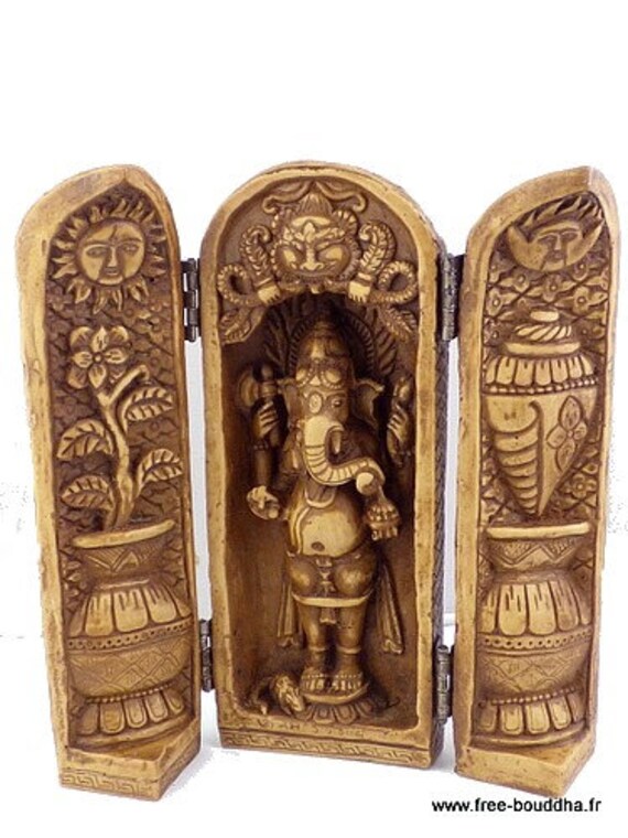 Temple Ganesh Triptyque Portatif 12 cm Meditation Rituel Statue Portable Tryp4.1