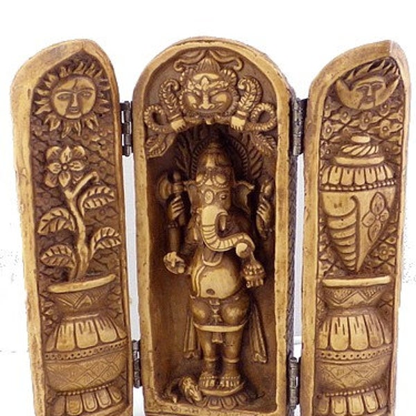 TEMPLE GANESH triptyque portatif 12 cm meditation rituel  statue portable TRYP4.1