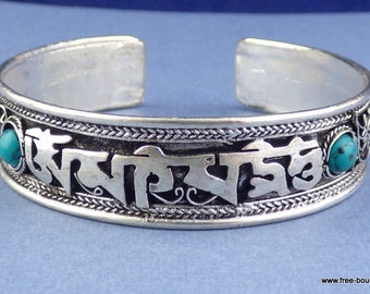 TIBETAN BUDDHIST BRACELET couple metal filigree mantra of Chenrezi, abt17.2