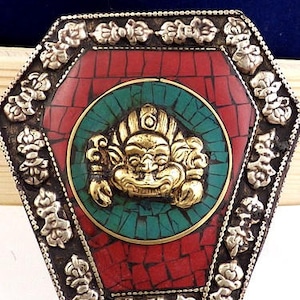 Mahakala Tibetan Jewelry Box, made of metal and natural stones, pill box, Tibetan crafts, Buddhist decoration BAT10