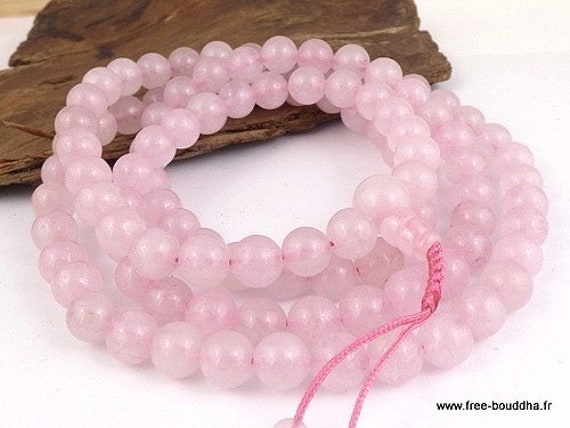Mala de Prières Bouddhiste 108 Perles en Quartz Rose, Collier Chapelet Prieres Meditation Malaqr