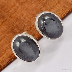 HEMATITE SILVER 925 oval stud earrings, KC73