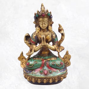 CHenrezi brass statue set with natural stones, 6048.2